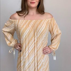 Mustard White Off Shoulder Maxi Dress